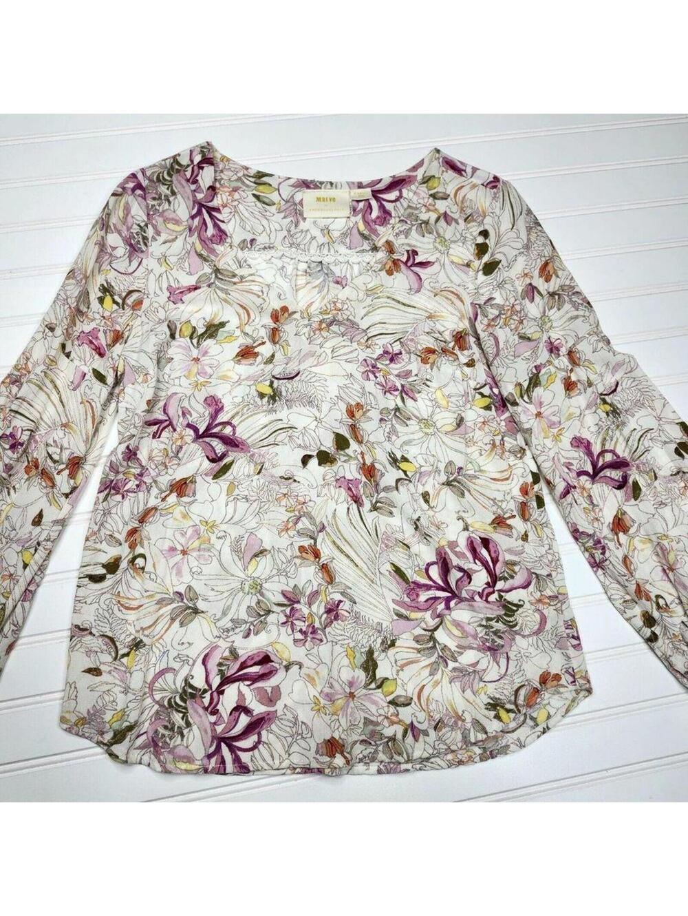 Maeve by Anthropologie Women's Floral 3/4 Sleeve Rayon Blouse XSmall